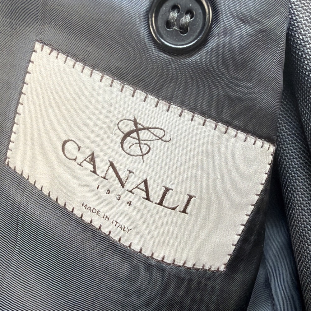 Canali Charcoal Pinstripe Suit 42R Classic Fit Wool Silk Italy Mens - Picture 6 of 16